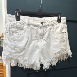 Hidden White Distressed Fringe Hem Women Shorts